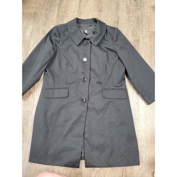 Apostrophe Jacquard Solid Black Women's Long Button Jacket Coat Size XL - Picture 1 of 4
